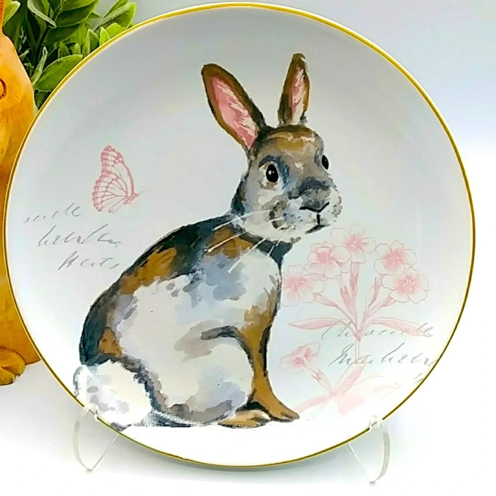 Pier 1 Pair of “Elegant Gray Bunnies” Plates 8” wide